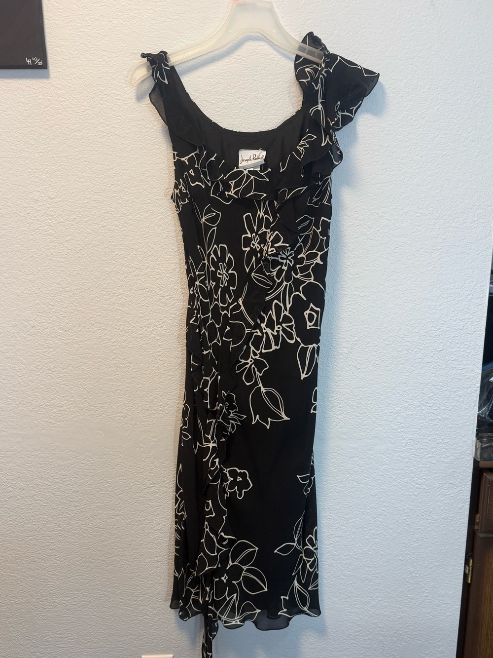 Vintage Y2K 90s Joseph Ribkoff Silk Floral Handkerchief Hem Slip Dress Black Sz6